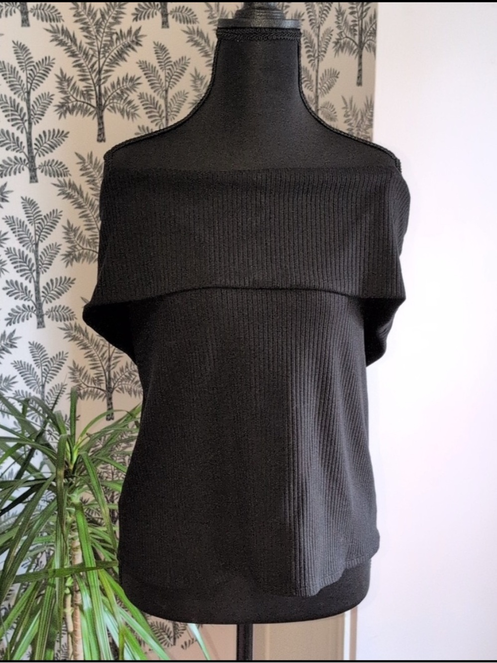 a new day Black Ribbed Off-Shoulder Knit Top XL